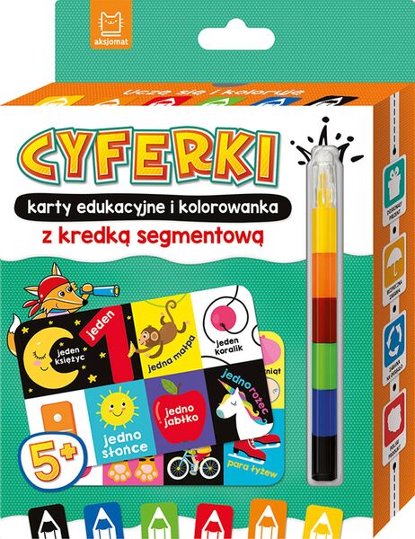 Cyferki. Karty Edukacyjne I Kolorowanka Z Kredką Segmentową. Uczę Się I Koloruję 5+