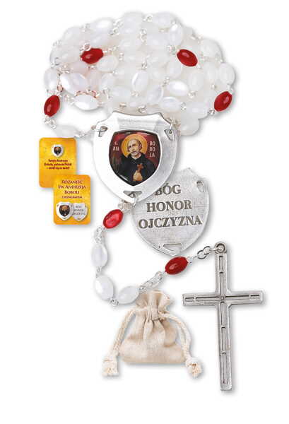 Różaniec św. Andrzeja Boboli z ryngrafem